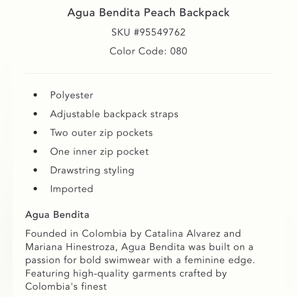 Agua Bendita Peach Backpack in Peach NEW - Picture 4 of 5